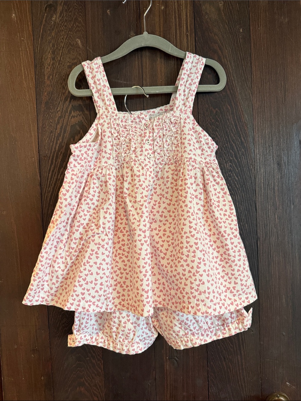 Girls Pink Heart-Print Sleeveless Set - Top & Shorts
